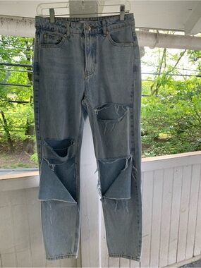 Adika Light Blue Distressed Slim Straight Jeans Size S